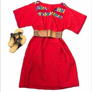 Embroidered boho beach patio red dress festival
